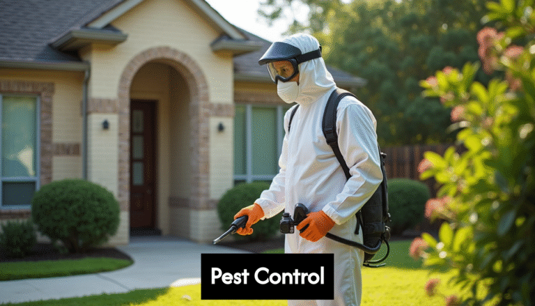 Pest control professional inspecting Texas home safely