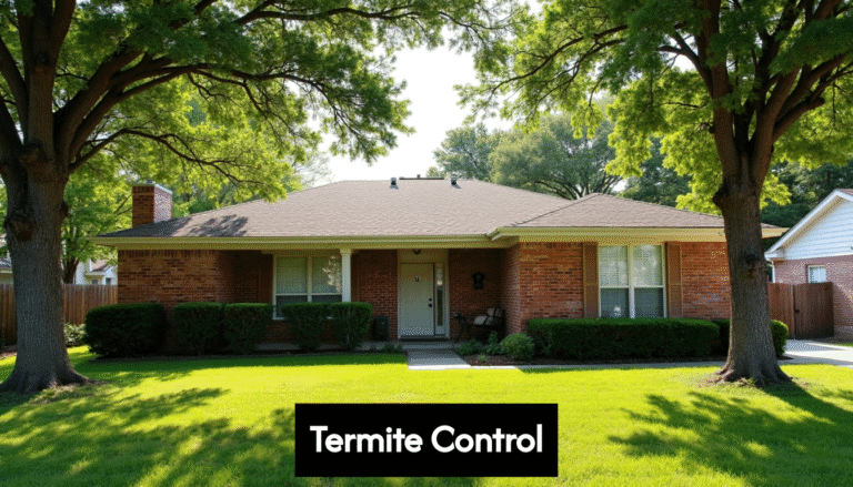 Texas home exterior with shaded porch and green lawn