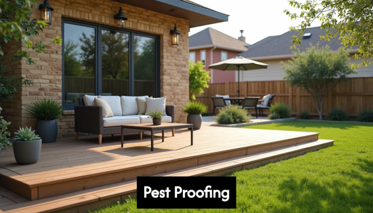 Modern Texas backyard with deck and pest-proofing
