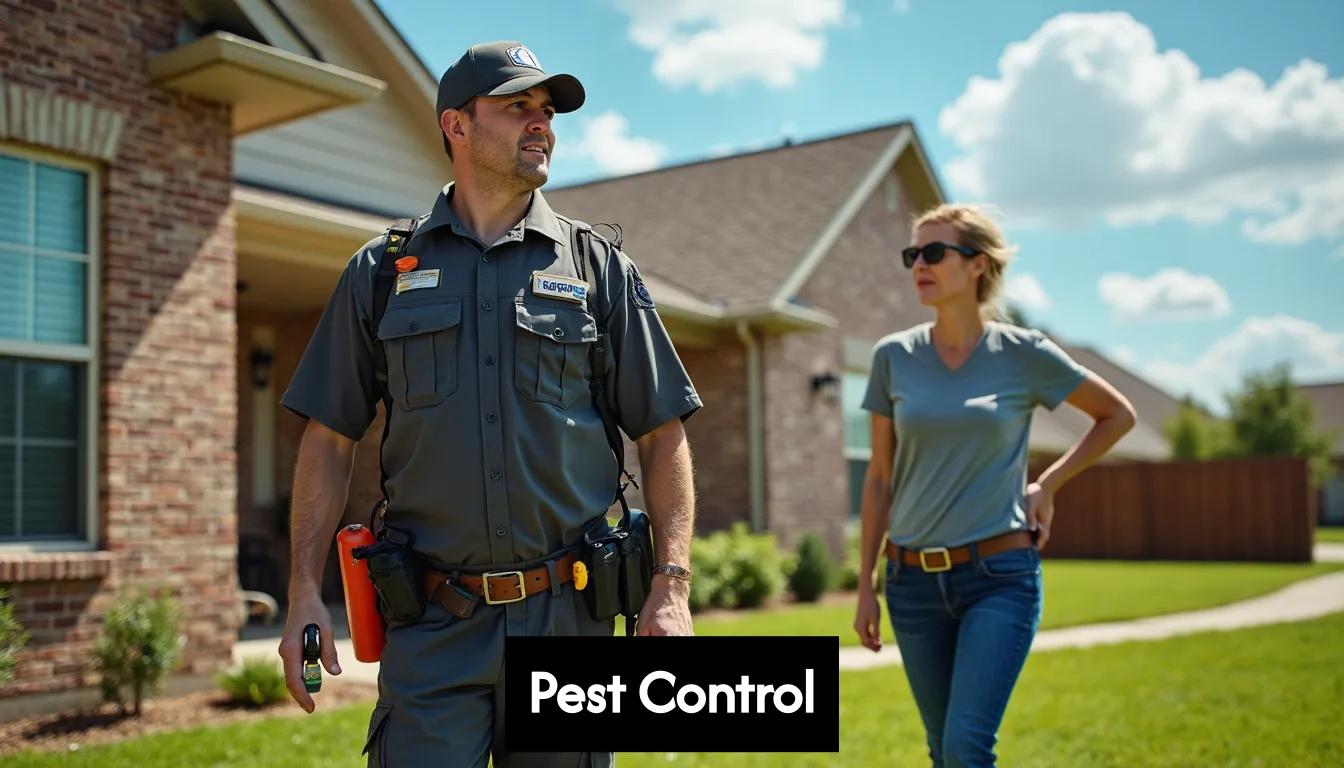 What Is Pest Control? Essential Guide for Texas Homeowners 2025 Pest control expert and Texas homeowner at house