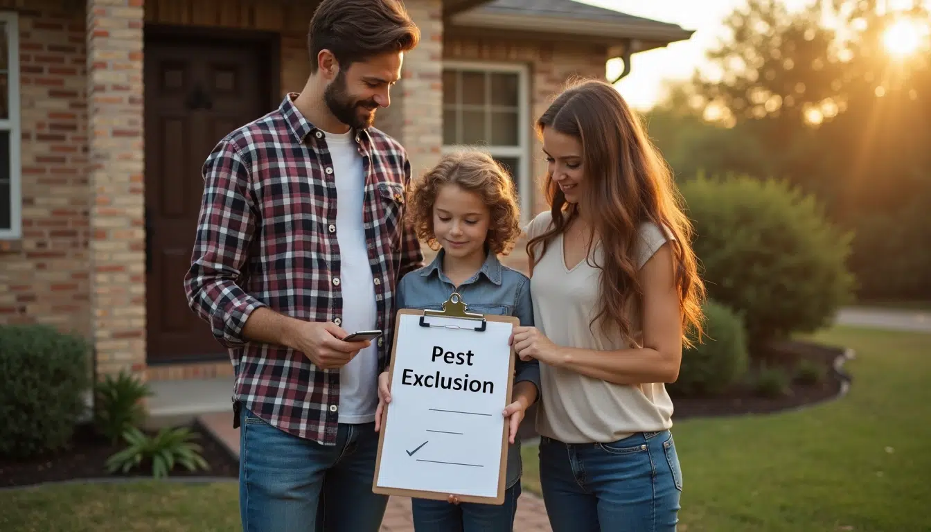 What Is Pest Exclusion? Simple Guide for Texas Homeowners 2025 Texas family inspecting home exterior for pest exclusion