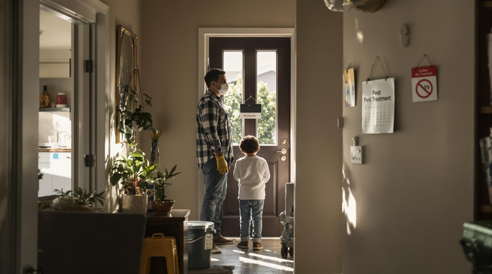 How to Clean After Pest Treatment Family waiting after pest treatment in Texas home entry