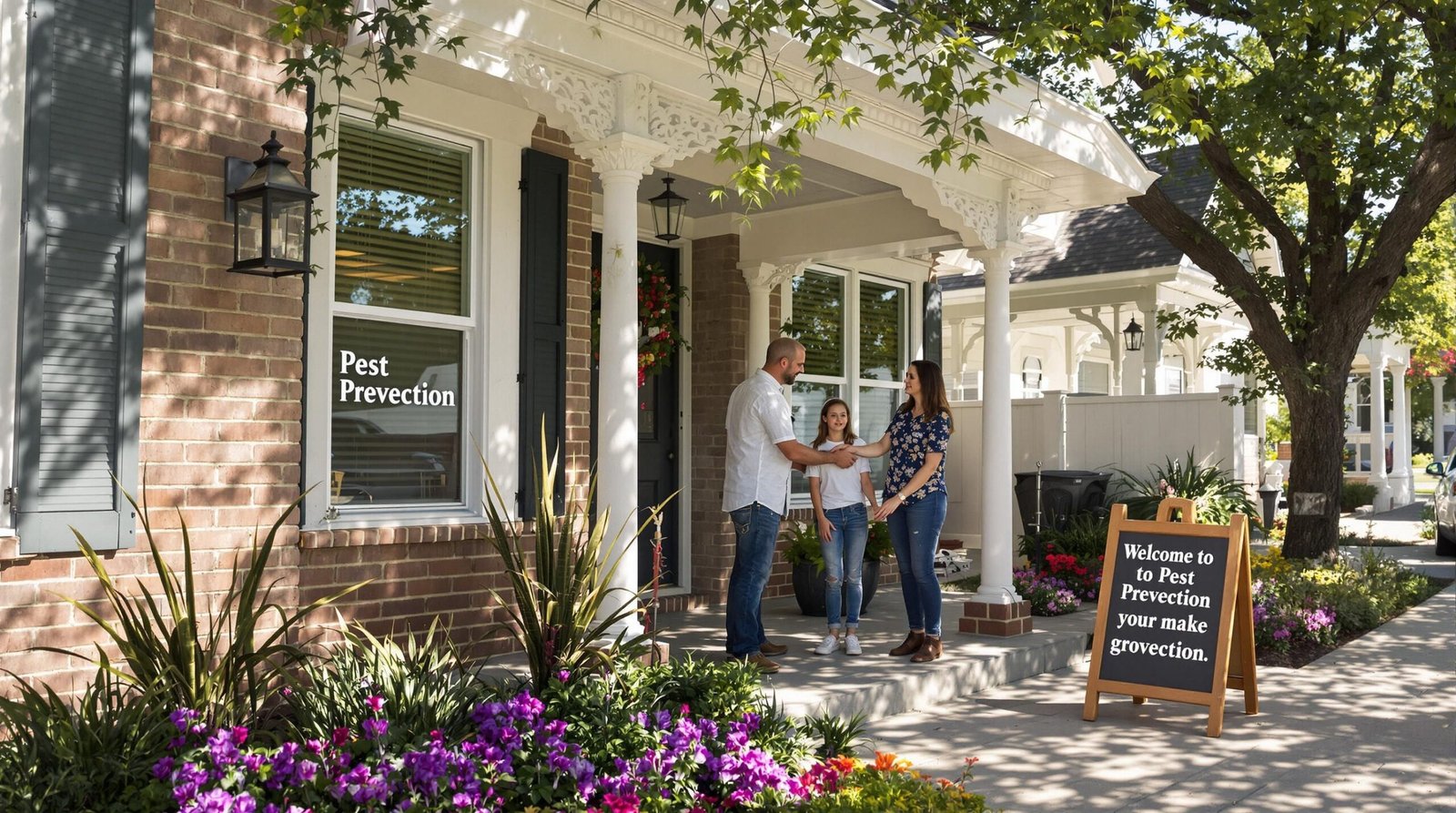 Texas family and store owner checking entrances for pest prevention